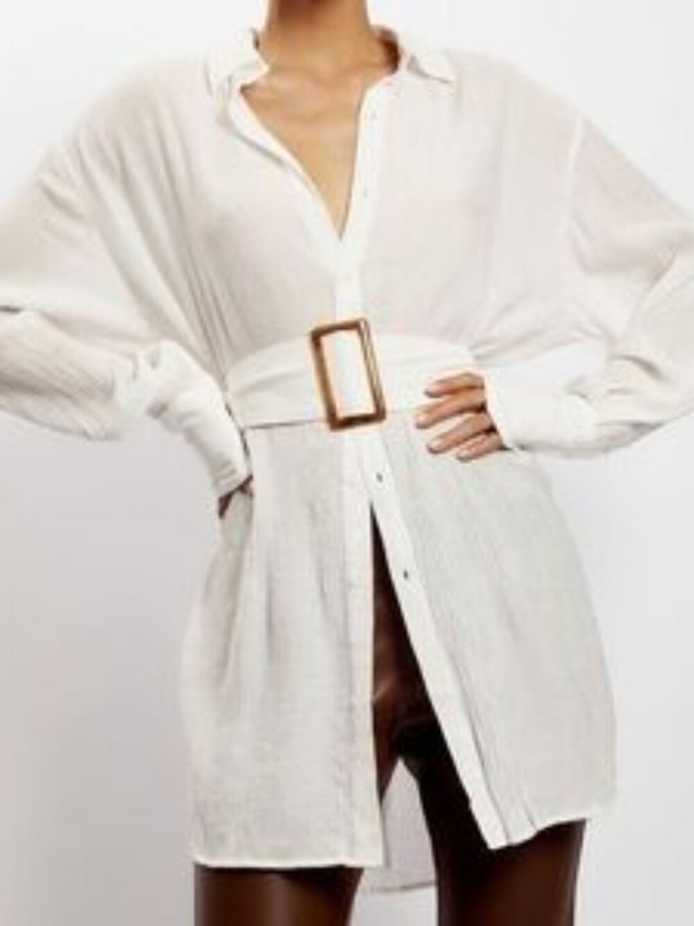 Avaleigh Ring Detail Oversized Crinkle Dress - White